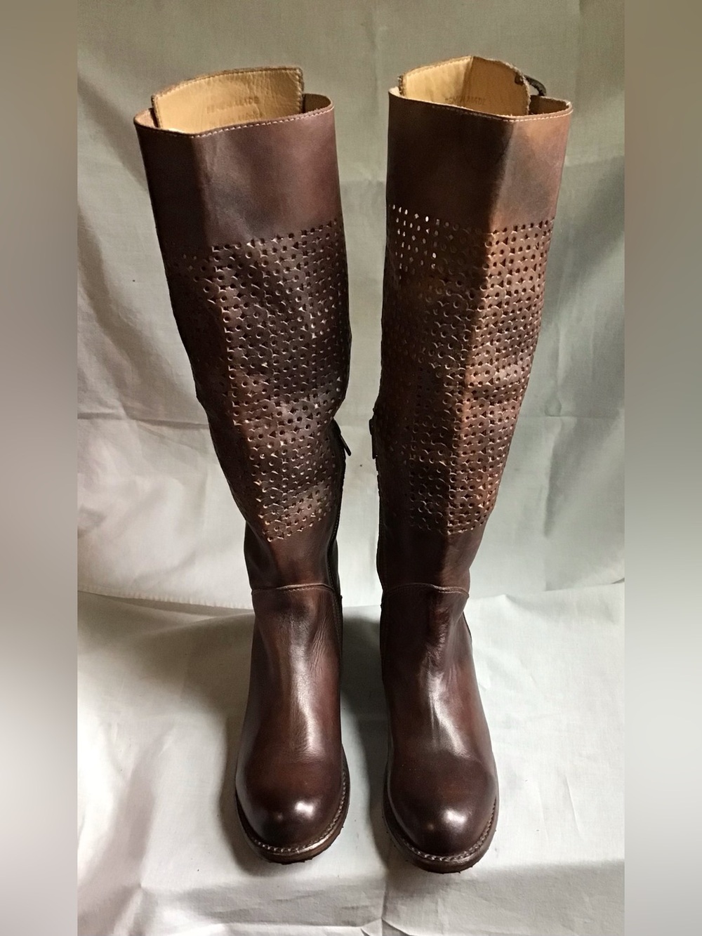 Bed Stu Brown Perforated Leather Knee High boots distressed Sz 7 Wm NWOT/Box